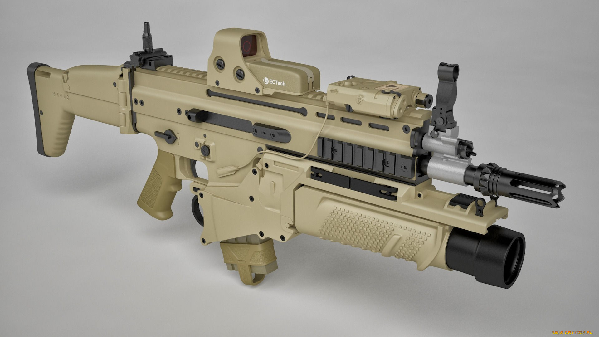 , , fn, scar, folding, butt, grenade, launcher, cal, 7, 62, m17, model, art, in, weapon, form, herstal, belgium, rifle, eo, tech, assault, gun, ordnance